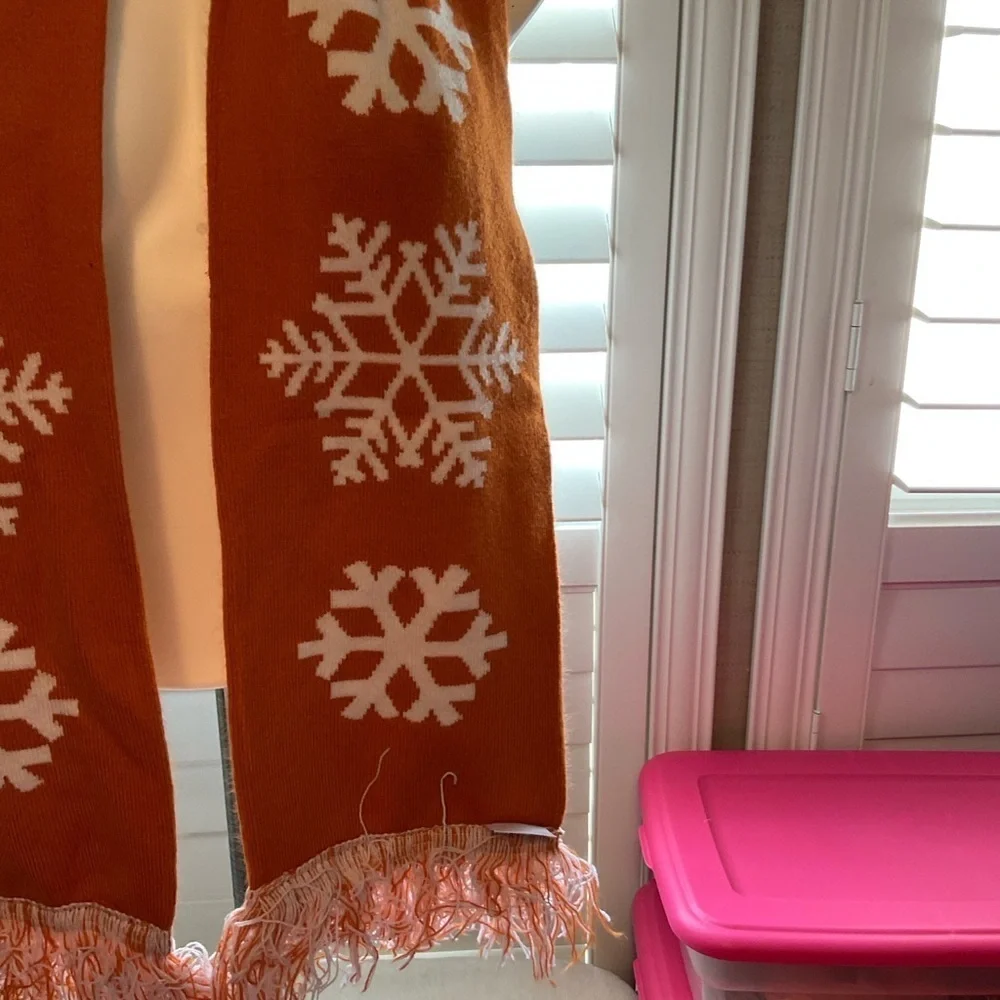 Orange Snowflake Scarf with Fringe